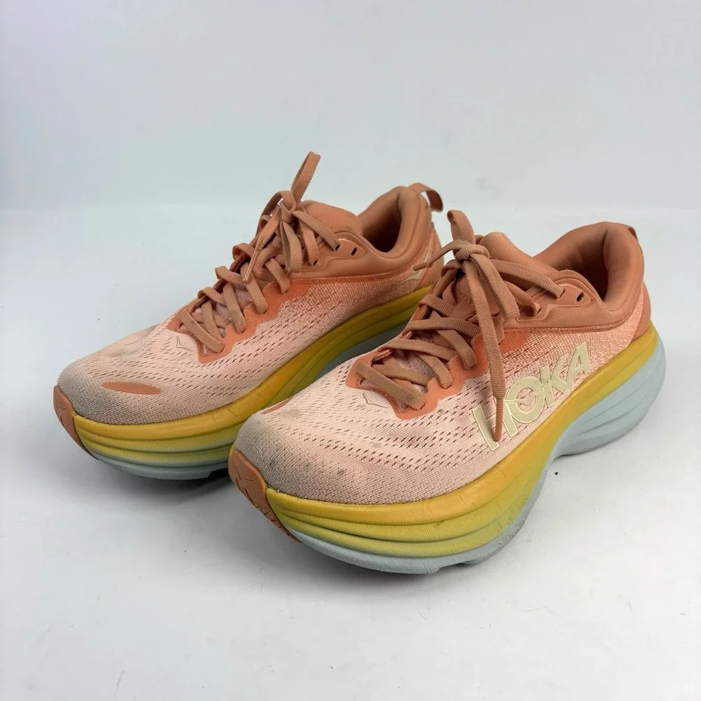 Hoka Bondi 8 Running Shoes Athletic Womens 7.5 B Coral Peach